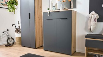 Kombikommode Interliving aus Holz in Anthrazit Interliving Garderobe Serie 6012 - Kombikommode anthrazitfarbener Mattlack & Asteiche - eine Schublade, zwei Türen, Breite ca. 80 cm