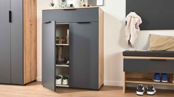 Garderoben-Set Interliving aus Holz in Anthrazit Interliving Garderobe Serie 6012 - Garderobenmöbel-Set anthrazitfarbener Mattlack & Asteiche