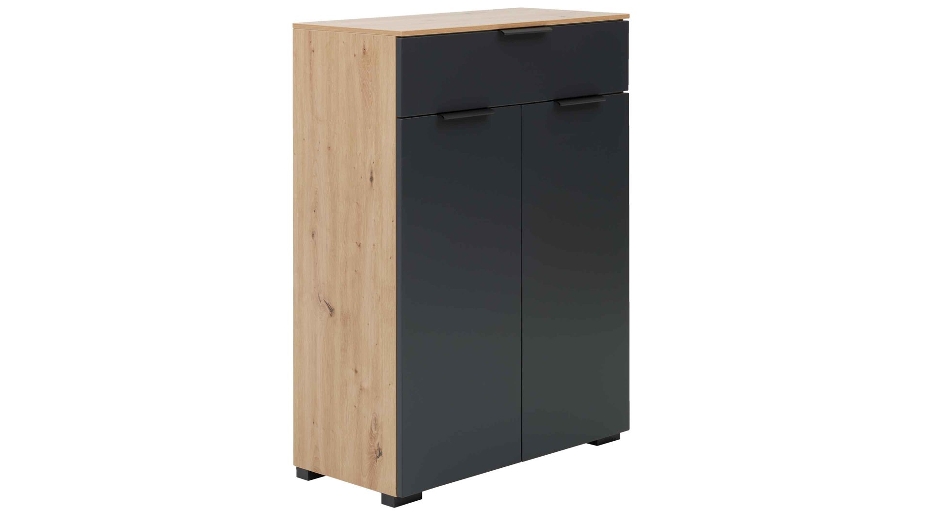 Kombikommode Interliving aus Holz in Anthrazit Interliving Garderobe Serie 6012 - Kombikommode anthrazitfarbener Mattlack & Asteiche - eine Schublade, zwei Türen, Breite ca. 80 cm