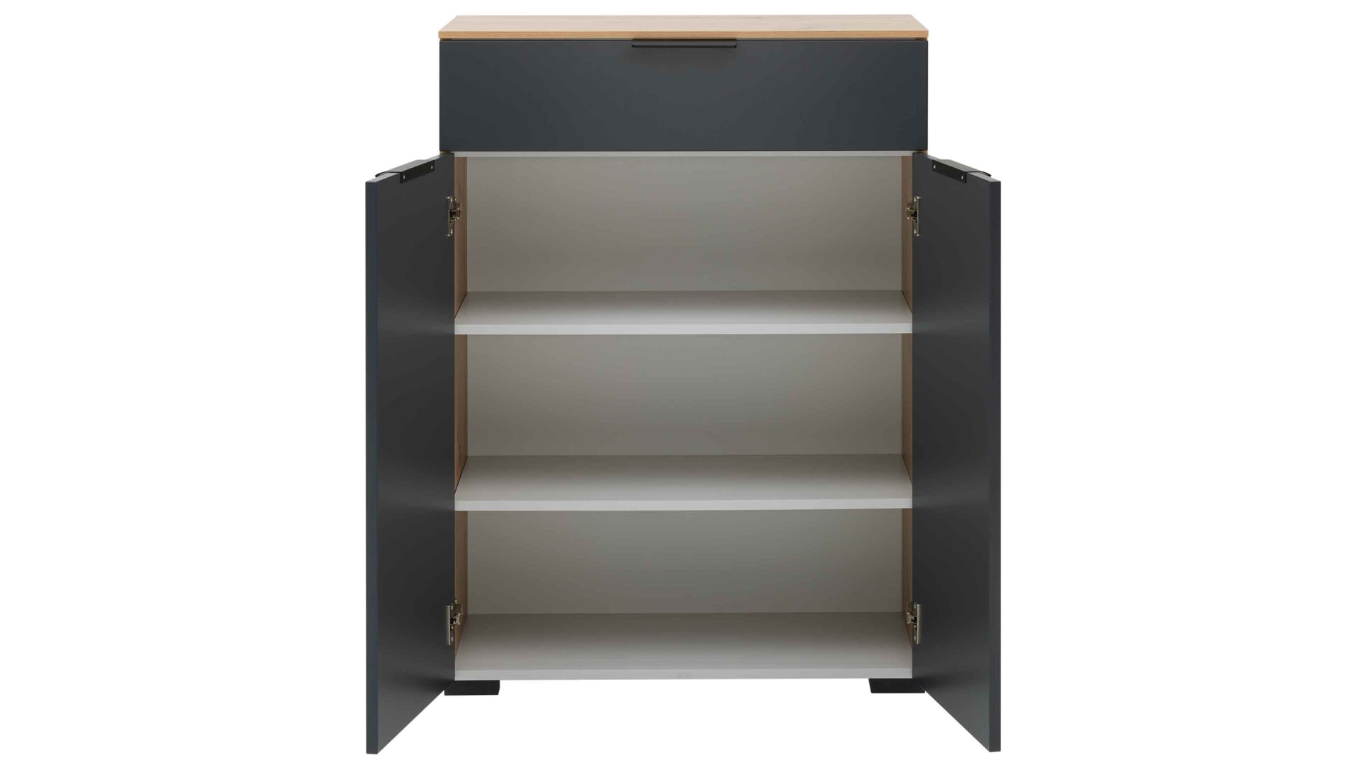 Kombikommode Interliving aus Holz in Anthrazit Interliving Garderobe Serie 6012 - Kombikommode anthrazitfarbener Mattlack & Asteiche - eine Schublade, zwei Türen, Breite ca. 80 cm