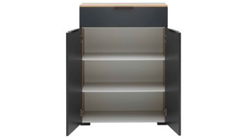 Kombikommode Interliving aus Holz in Anthrazit Interliving Garderobe Serie 6012 - Kombikommode anthrazitfarbener Mattlack & Asteiche - eine Schublade, zwei Türen, Breite ca. 80 cm