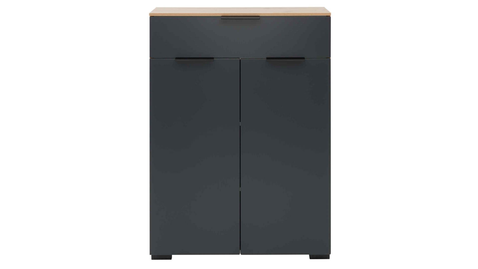Kombikommode Interliving aus Holz in Anthrazit Interliving Garderobe Serie 6012 - Kombikommode anthrazitfarbener Mattlack & Asteiche - eine Schublade, zwei Türen, Breite ca. 80 cm