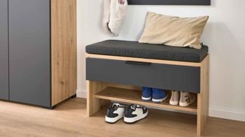 Garderobenbank Interliving aus Holz in Anthrazit Interliving Garderobe Serie 6012 - Garderobenbank anthrazitfarbener Mattlack & Asteiche - eine Schublade, Breite ca. 80 cm