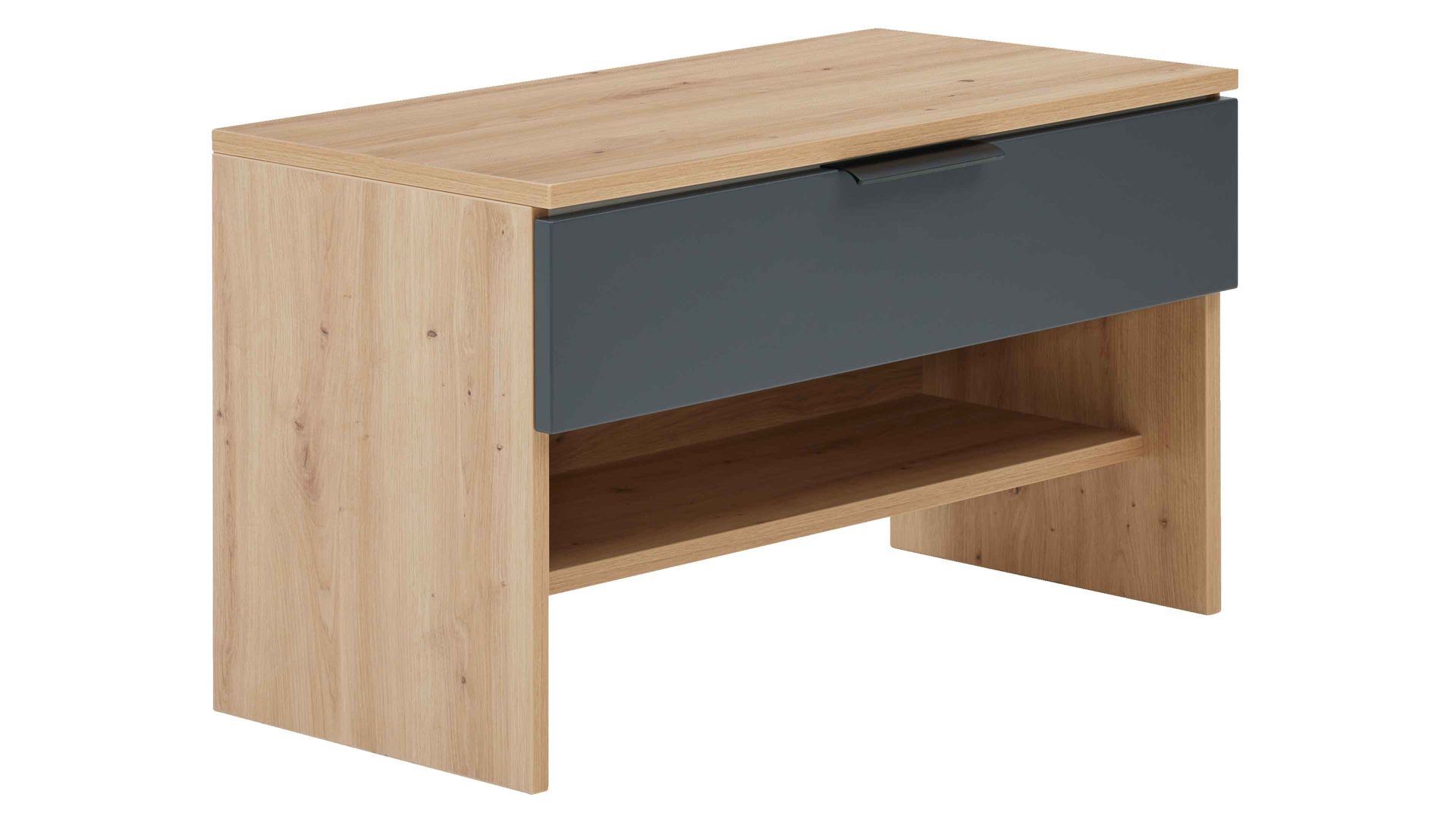 Garderobenbank Interliving aus Holz in Anthrazit Interliving Garderobe Serie 6012 - Gardrobenbank INL-550 anthrazitfarbener Mattlack & Asteiche - eine Schublade, Breite ca. 80 cm