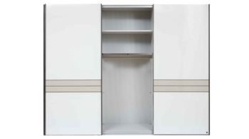 Kleiderschrank Interliving aus Holz in Weiß Interliving Schlafzimmer Serie 1032 – Schwebetürenschrank Weiß & Kieselgrau - drei Türen, Breite ca. 300 cm