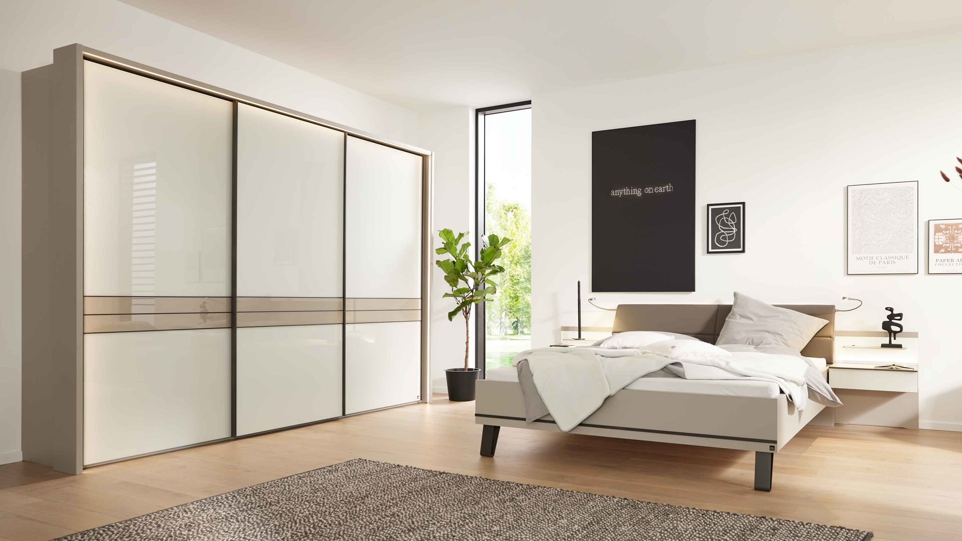 Komplettzimmer Interliving aus Holz in Weiß Interliving Schlafzimmer Serie 1032 – Komplettzimmer Weiß & Kieselgrau - vierteilig, Liegefläche ca. 180 x 200 cm