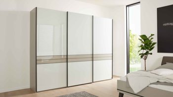 Komplettzimmer Interliving aus Holz in Weiß Interliving Schlafzimmer Serie 1032 – Komplettzimmer Weiß & Kieselgrau - vierteilig, Liegefläche ca. 180 x 200 cm