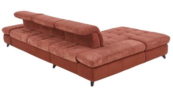 Ecksofa KAWOO aus Stoff in Orange KAWOO Polstermöbel Santa Rosa - Ecksofa kupferfarbene Bezüge Lincoln & Miranda, schwarze Metallfüße - Stellfläche ca.  199 x 307 cm