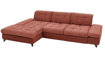 Ecksofa KAWOO aus Stoff in Orange KAWOO Polstermöbel Santa Rosa - Ecksofa kupferfarbene Bezüge Lincoln & Miranda, schwarze Metallfüße - Stellfläche ca.  199 x 307 cm