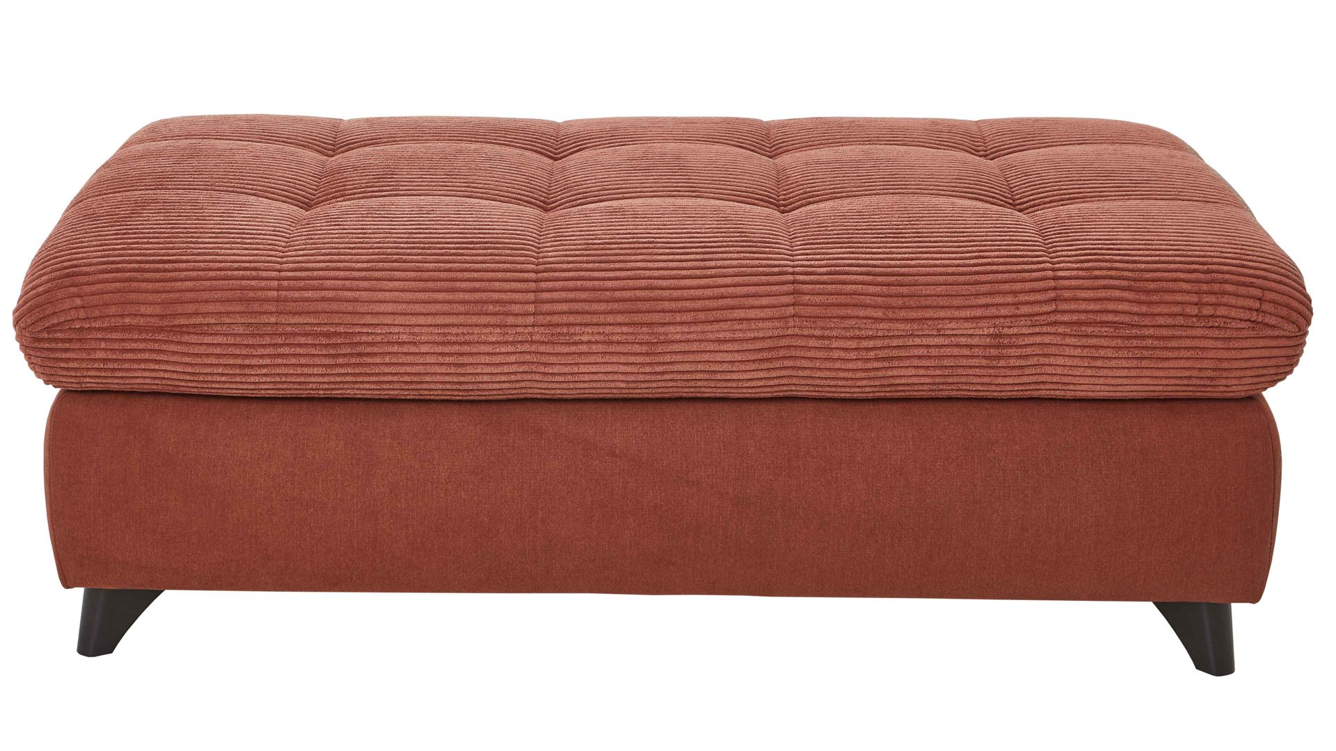 Polsterhocker KAWOO aus Stoff in Orange KAWOO Polstermöbel Santa Rosa - XXL-Polsterhocker kupferfarbene Bezüge Lincoln & Miranda, schwarze Metallfüße - ca. 128 x 68 cm