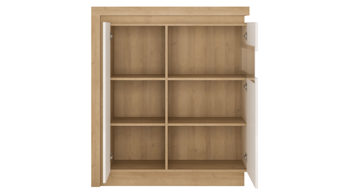Vitrine Wojcik aus Holz in Weiß Wohnprogramm Lyon - Vitrine Weiß & Riviera Eiche - zweitürig, Höhe ca. 124 cm