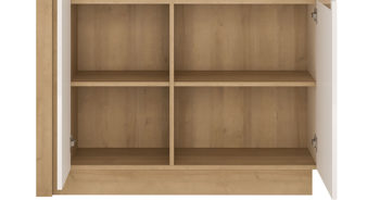 Vitrine Wojcik aus Holz in Weiß Wohnprogramm Lyon - Vitrine Weiß & Riviera Eiche - zweitürig, Höhe ca. 124 cm