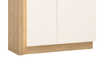 Vitrine Wojcik aus Holz in Weiß Wohnprogramm Lyon - Vitrine Weiß & Riviera Eiche - zweitürig, Höhe ca. 124 cm