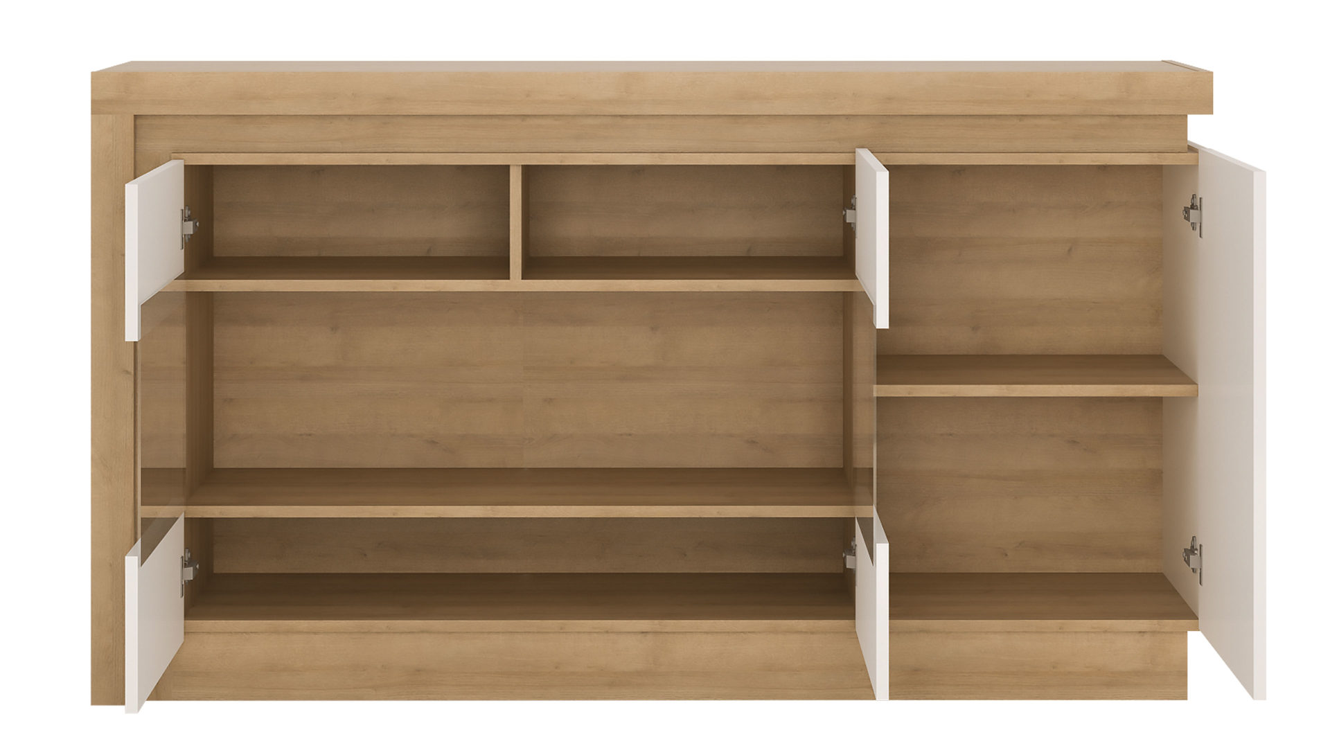 Sideboard Wojcik aus Holz in Weiß Wohnprogramm Lyon - Sideboard Weiß & Riviera Eiche - dreitürig, Breite ca. 158 cm