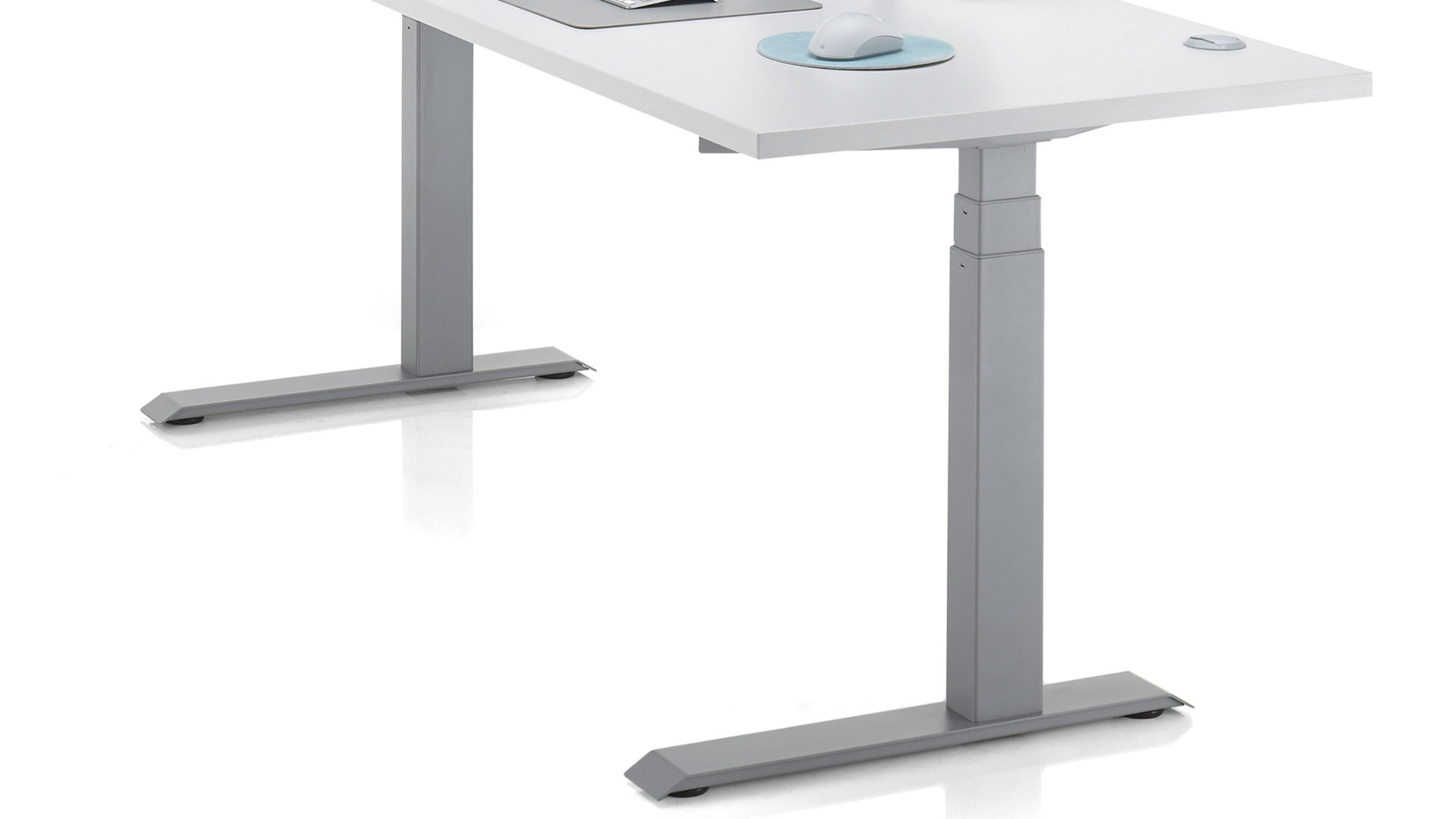 Eckschreibtisch Bega-consult aus Holz in Weiß Schreibtischprogramm Ben Weiß & Hellgrau – höhenverstellbar, ca. 185 x 77 cm