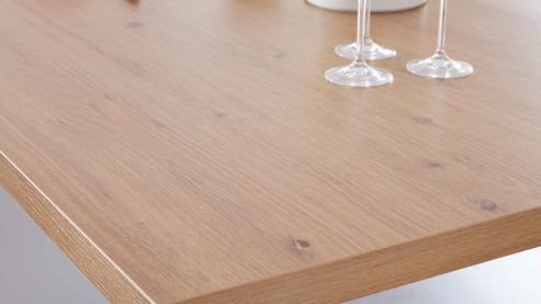 Einbauküche WERT KÜCHE® aus Holz in Weiß WERT KÜCHE® Vida mit Constructa Einbaugeräten Satinweiß & Asteiche - Stellfläche ca. 457 x 300 cm