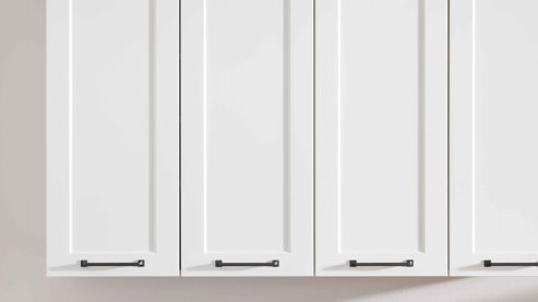 Einbauküche WERT KÜCHE® aus Holz in Weiß WERT KÜCHE® Vida mit Constructa Einbaugeräten Satinweiß & Asteiche - Stellfläche ca. 457 x 300 cm