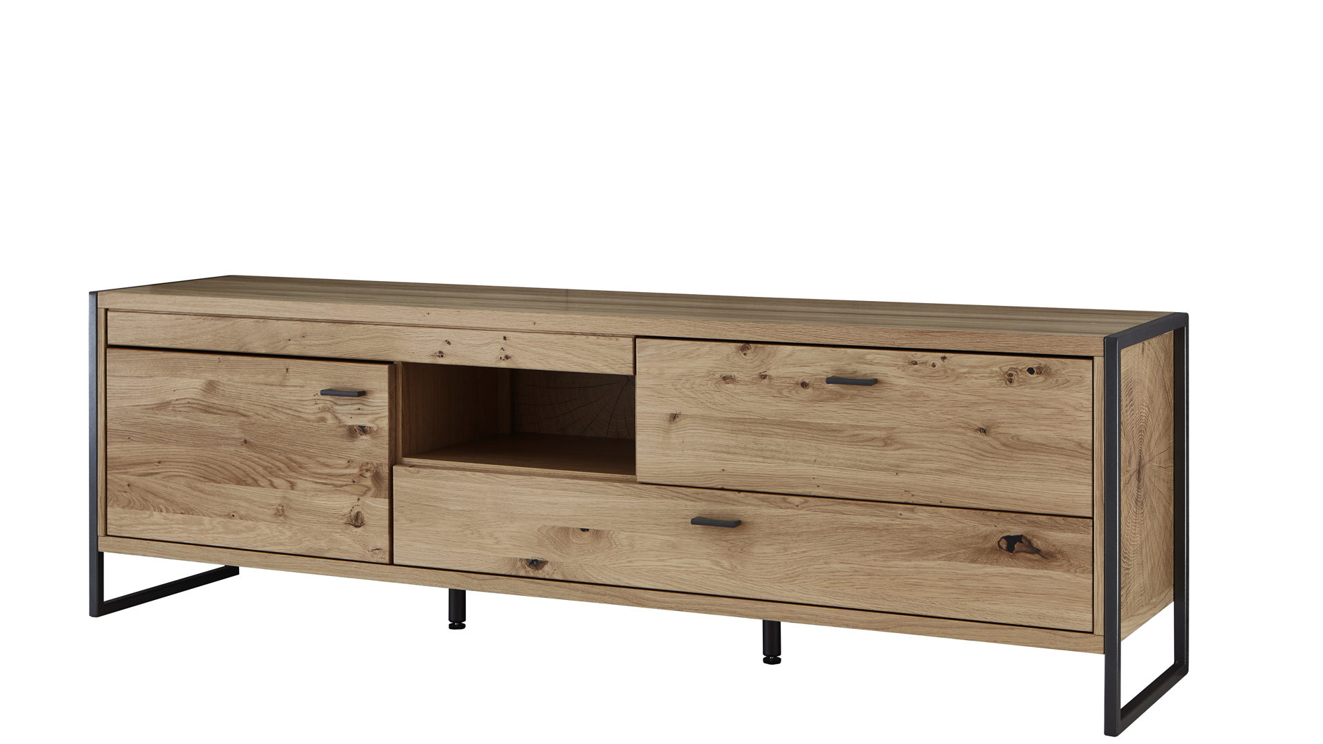 Wohnwand Ideal möbel aus Holz in Holzfarben Wohnprogramm Flora - Wohnwand Alteiche Bianco – vierteilig, Breite ca. 326 cm