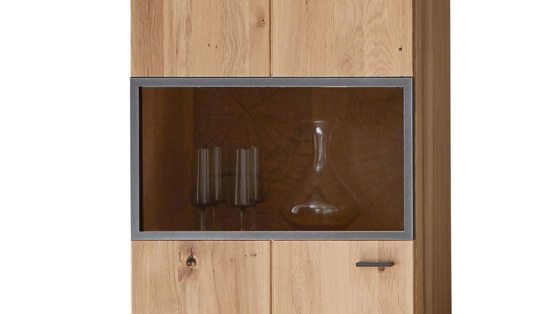 Vitrine Ideal möbel aus Holz in Holzfarben Wohnprogramm Flora - Vitrine Alteiche Bianco – Höhe ca. 209 cm