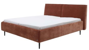 Bettgestell Interliving aus Stoff in Orange Interliving Polsterbett Serie 1417 - Polsterbettgestell rostfarbener Bezug Monty & schwarze Metallfüße 363 - Liegefläche ca. 180 x 200 cm