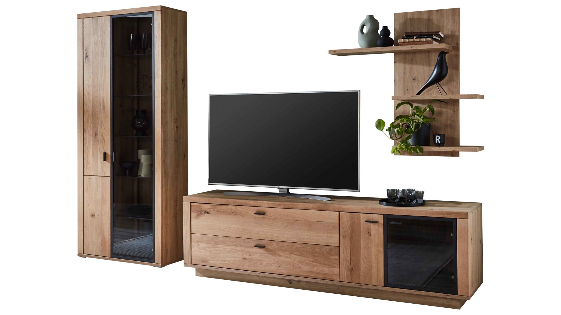 Wohnwand PARTNERRING COLLECTION aus Holz in Holzfarben PARTNERRING COLLECTION Wohnprogramm Malaga - Wohnwand Eiche Artisan - dreiteilig, Breite ca. 303 cm