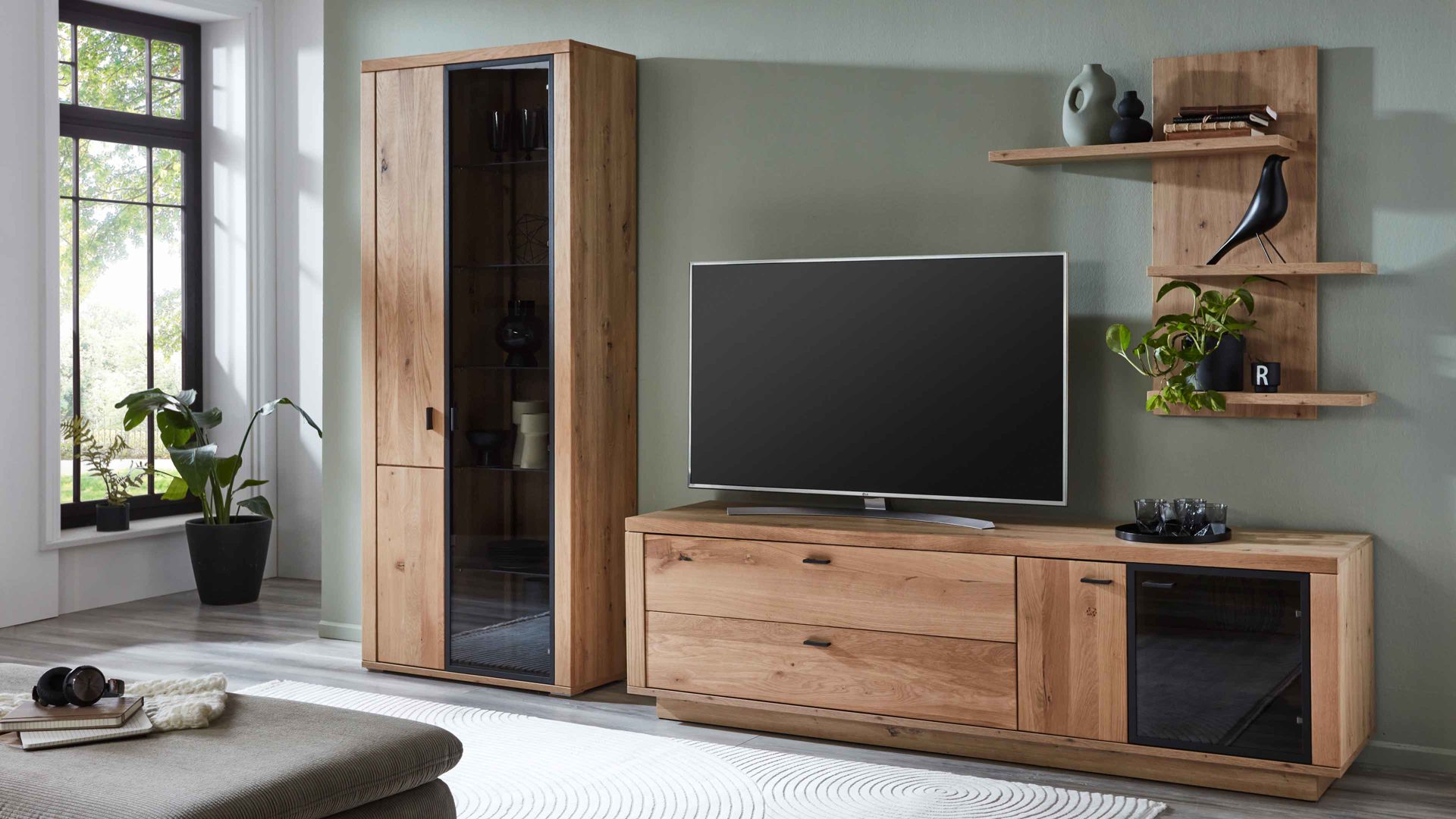 Wohnwand PARTNERRING COLLECTION aus Holz in Holzfarben PARTNERRING COLLECTION Wohnprogramm Malaga - Wohnwand Eiche Artisan - dreiteilig, Breite ca. 303 cm