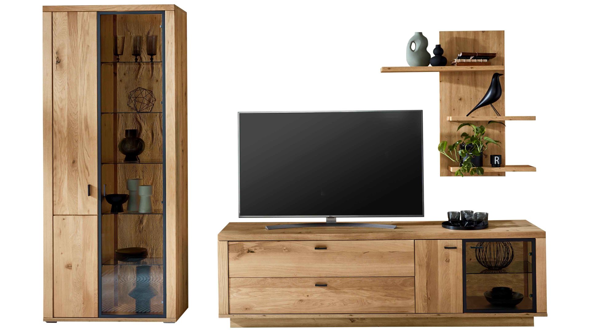 Wohnwand PARTNERRING COLLECTION aus Holz in Holzfarben PARTNERRING COLLECTION Wohnprogramm Malaga - Wohnwand Eiche Artisan - dreiteilig, Breite ca. 303 cm