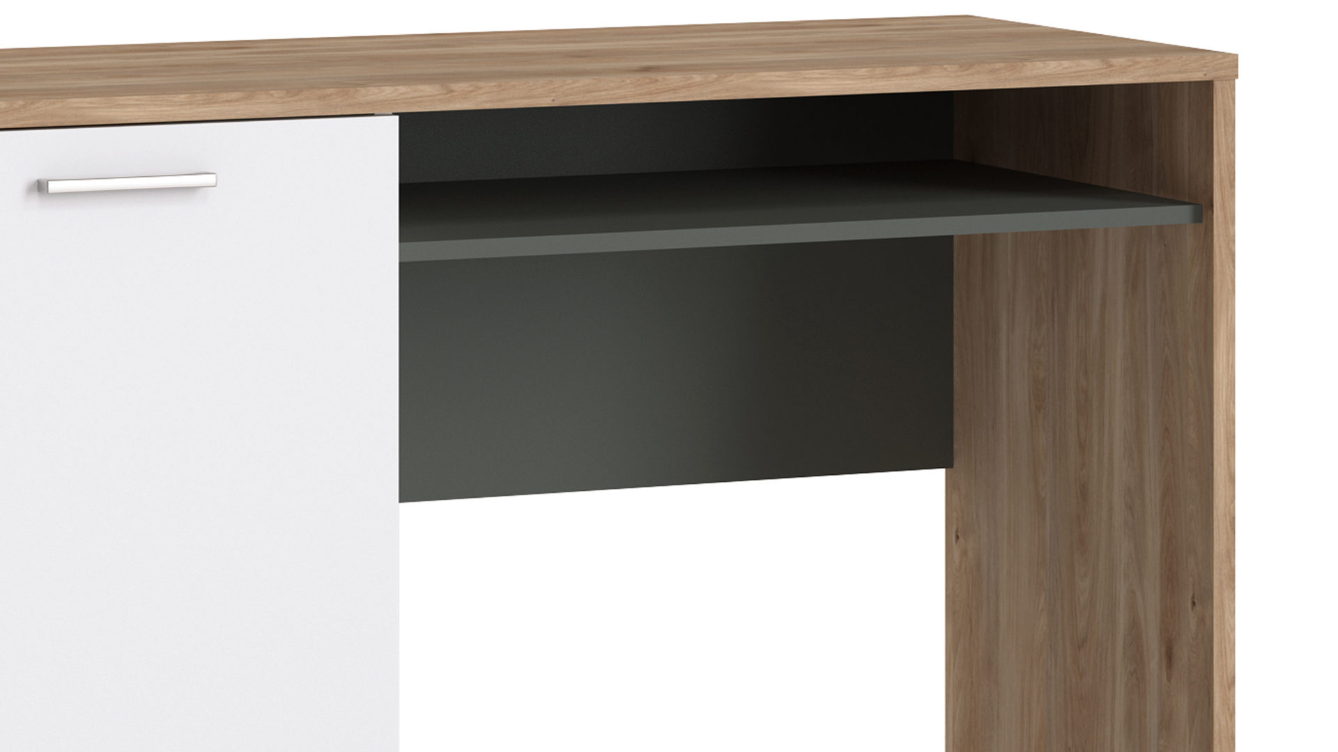 Schreibtisch Wojcik aus Holz in Weiß Jugendprogramm Twenty - Schreibtisch Weiß & Graphit & Honig Castello Eiche - Breite ca. 130 cm