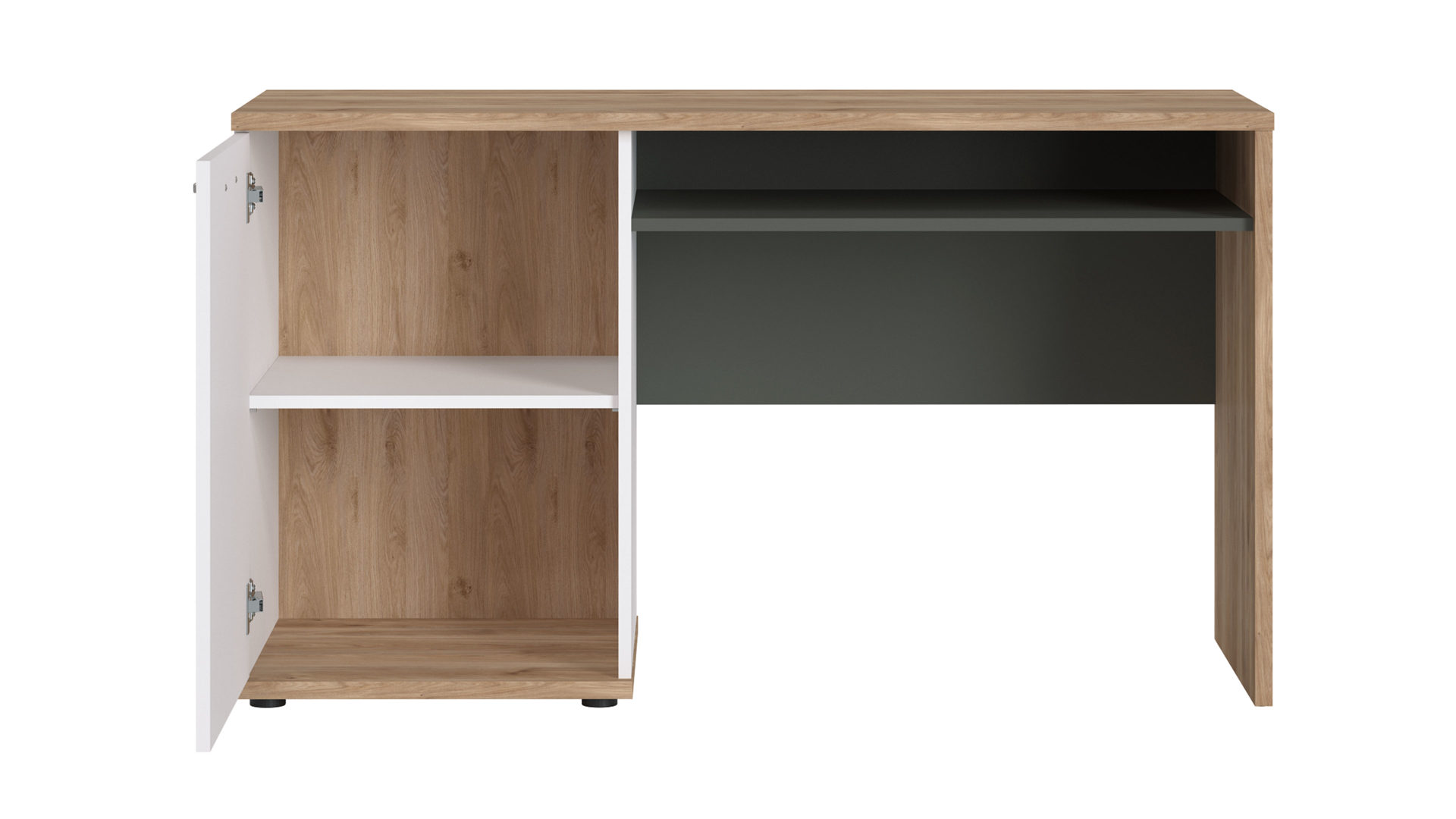 Schreibtisch Wojcik aus Holz in Weiß Jugendprogramm Twenty - Schreibtisch Weiß & Graphit & Honig Castello Eiche - Breite ca. 130 cm