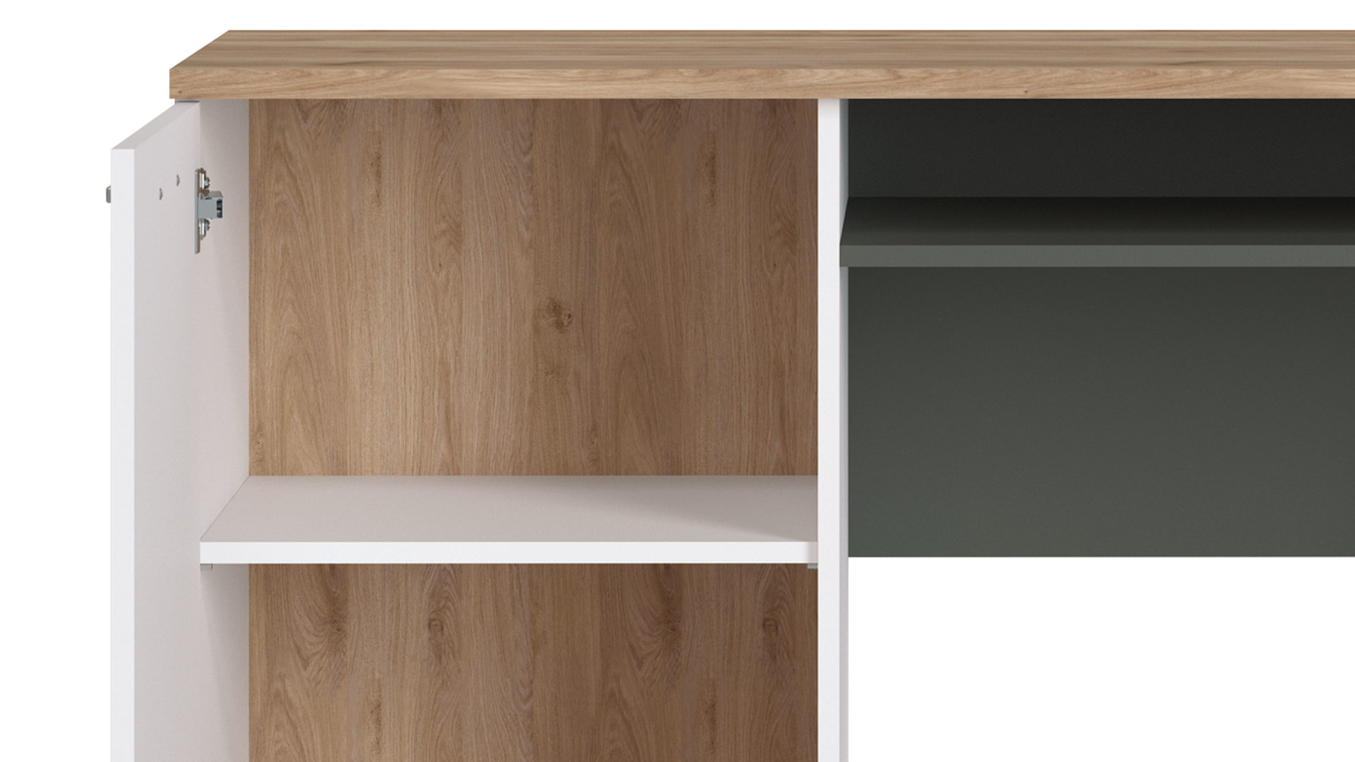 Schreibtisch Wojcik aus Holz in Weiß Jugendprogramm Twenty - Schreibtisch Weiß & Graphit & Honig Castello Eiche - Breite ca. 130 cm