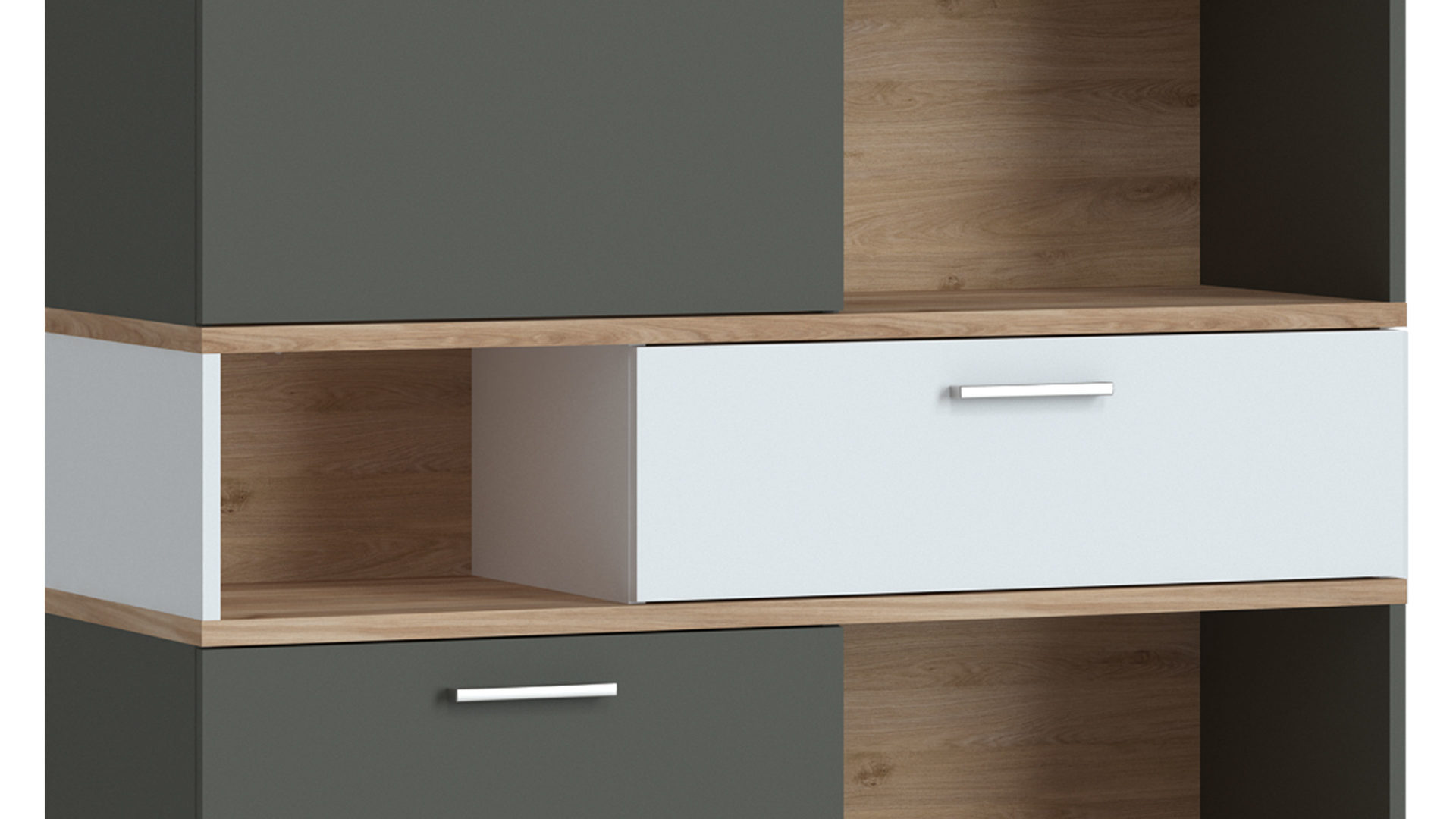 Regal Wojcik aus Holz in Weiß Jugendprogramm Twenty - Regal Weiß & Graphit & Honig Castello Eiche - ca. 115 x 168 cm