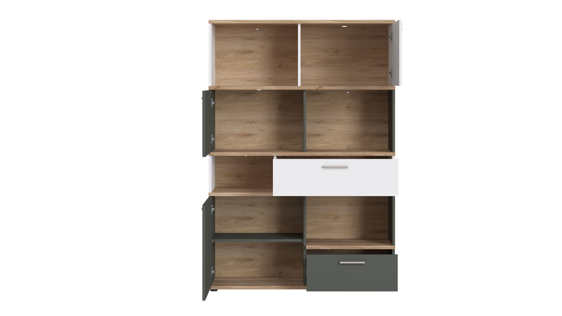 Regal Wojcik aus Holz in Weiß Jugendprogramm Twenty - Regal Weiß & Graphit & Honig Castello Eiche - ca. 115 x 168 cm