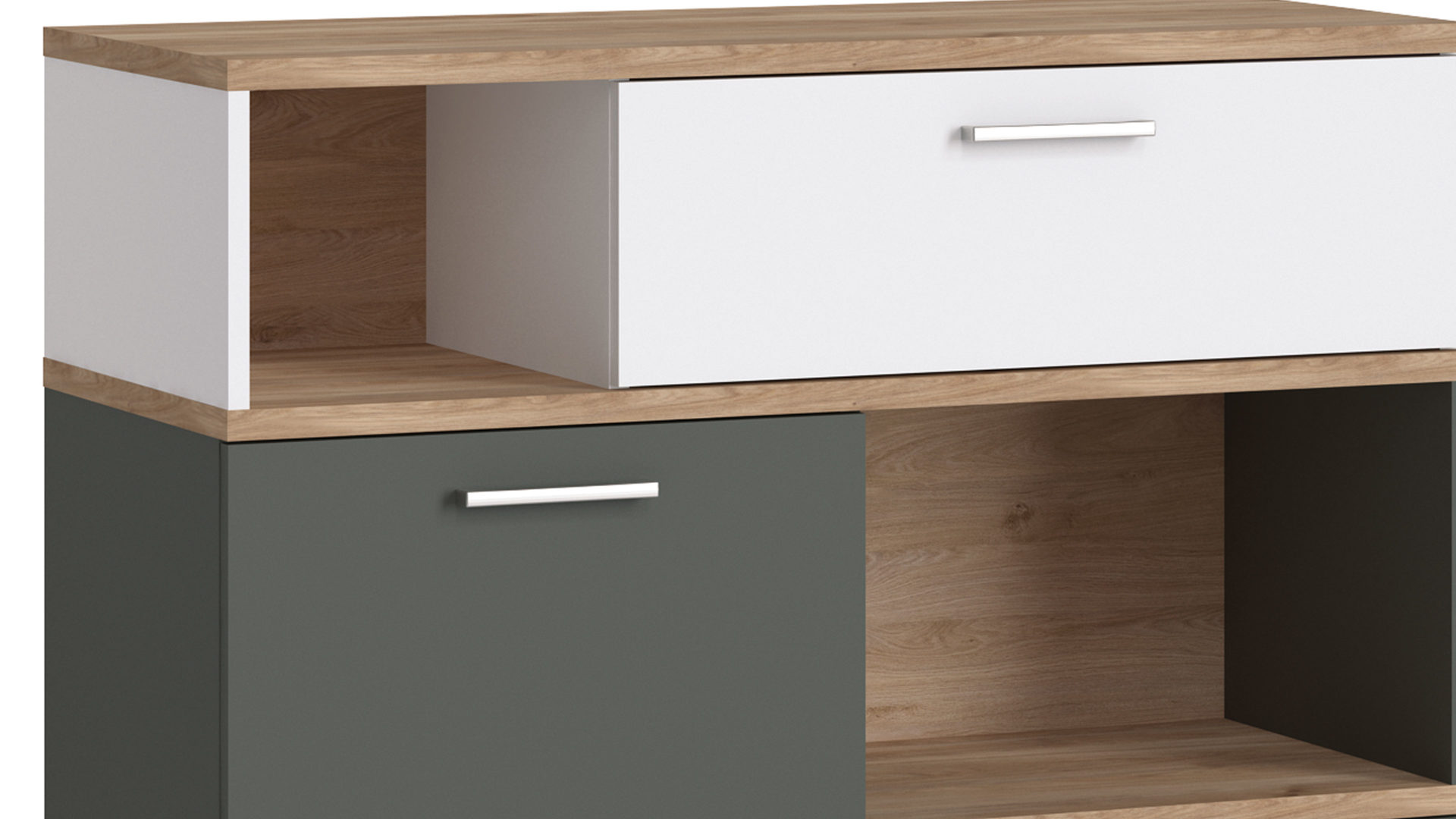 Kommode Wojcik aus Holz in Weiß Jugendprogramm Twenty - Kommode Weiß & Graphit & Honig Castello Eiche - ca. 100 x 86 cm