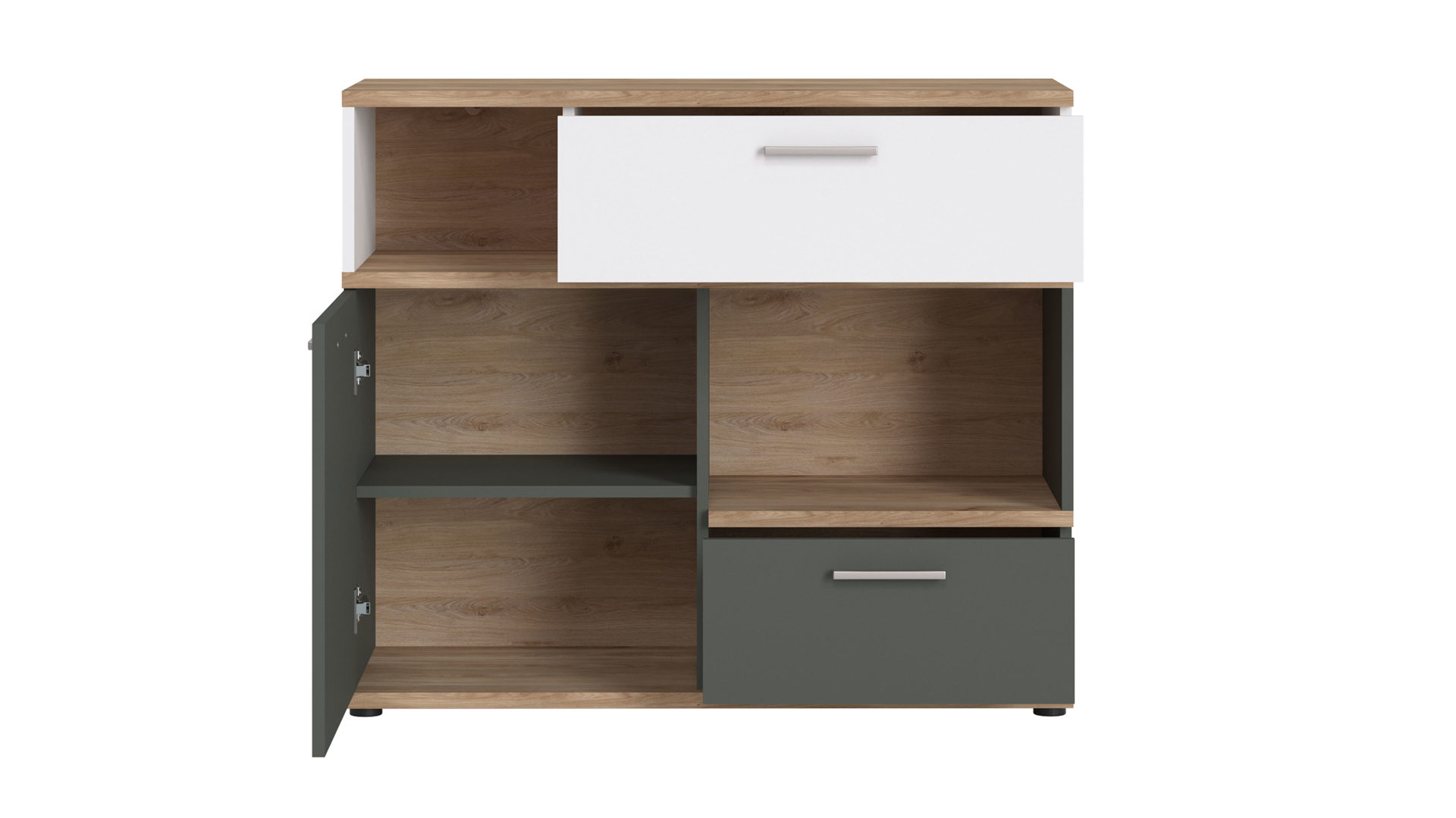 Kommode Wojcik aus Holz in Weiß Jugendprogramm Twenty - Kommode Weiß & Graphit & Honig Castello Eiche - ca. 100 x 86 cm