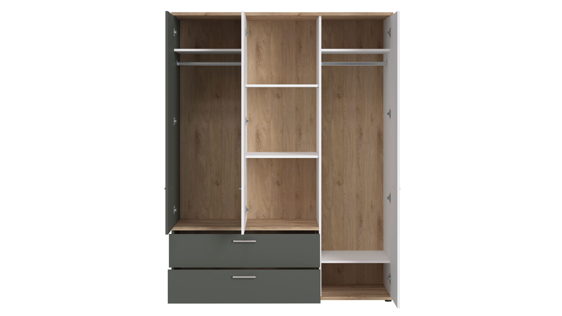 Kleiderschrank Wojcik aus Holz in Weiß Jugendprogramm Twenty - Kleiderschrank Weiß & Graphit & Honig Castello Eiche - ca. 150 x 196 cm