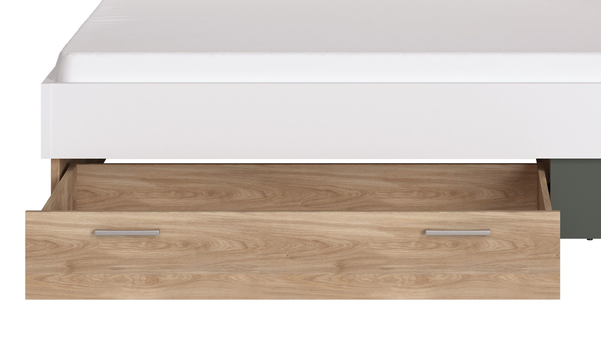 Bettgestell Wojcik aus Holz in Holzfarben Jugendprogramm Twenty - Bettgestell Weiß & Graphit & Honig Castello Eiche - Liegefläche ca. 120 x 200 cm