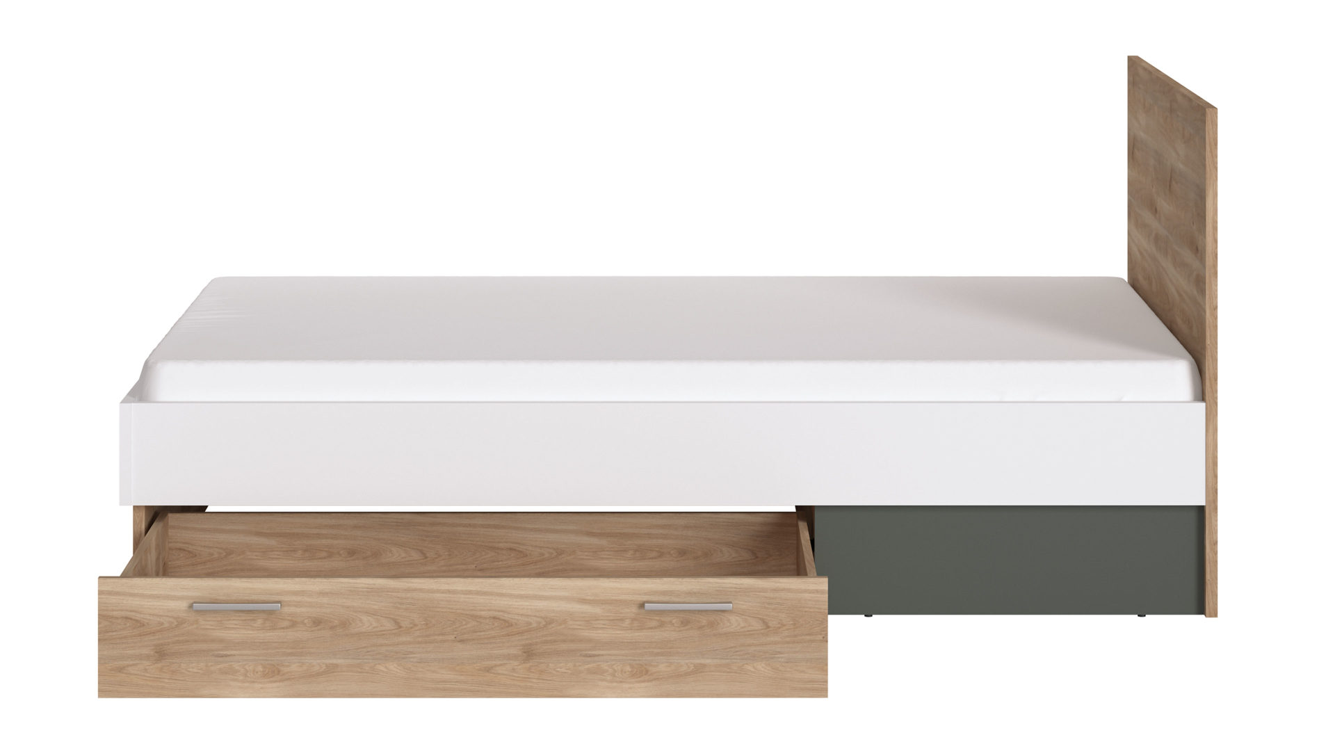 Bettgestell Wojcik aus Holz in Holzfarben Jugendprogramm Twenty - Bettgestell Weiß & Graphit & Honig Castello Eiche - Liegefläche ca. 120 x 200 cm