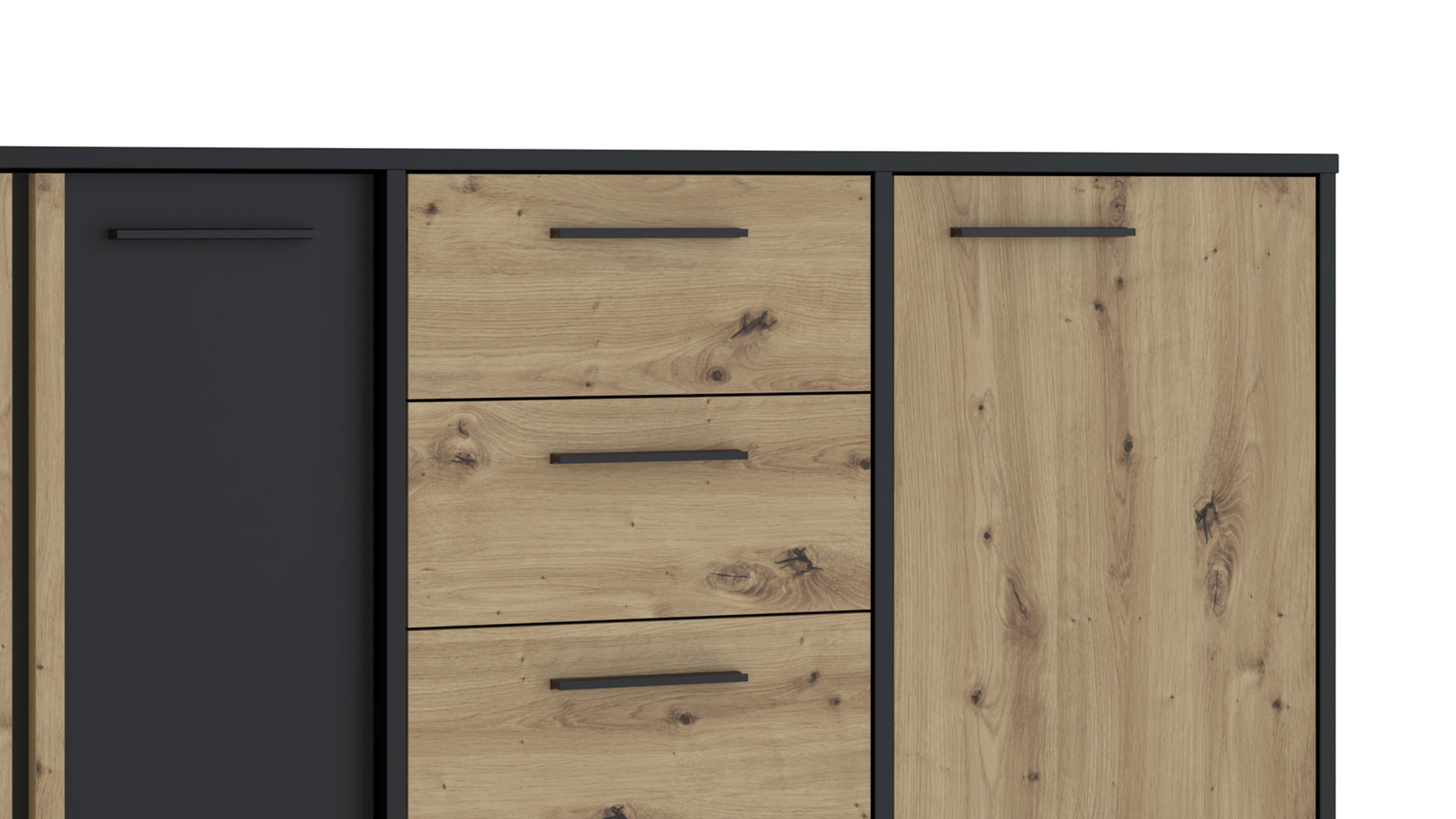Kommode Forte® aus Holz in Schwarz Kommodenprogramm Cardigan Schwarz & Artisan Eiche – ca. 143 x 82 cm