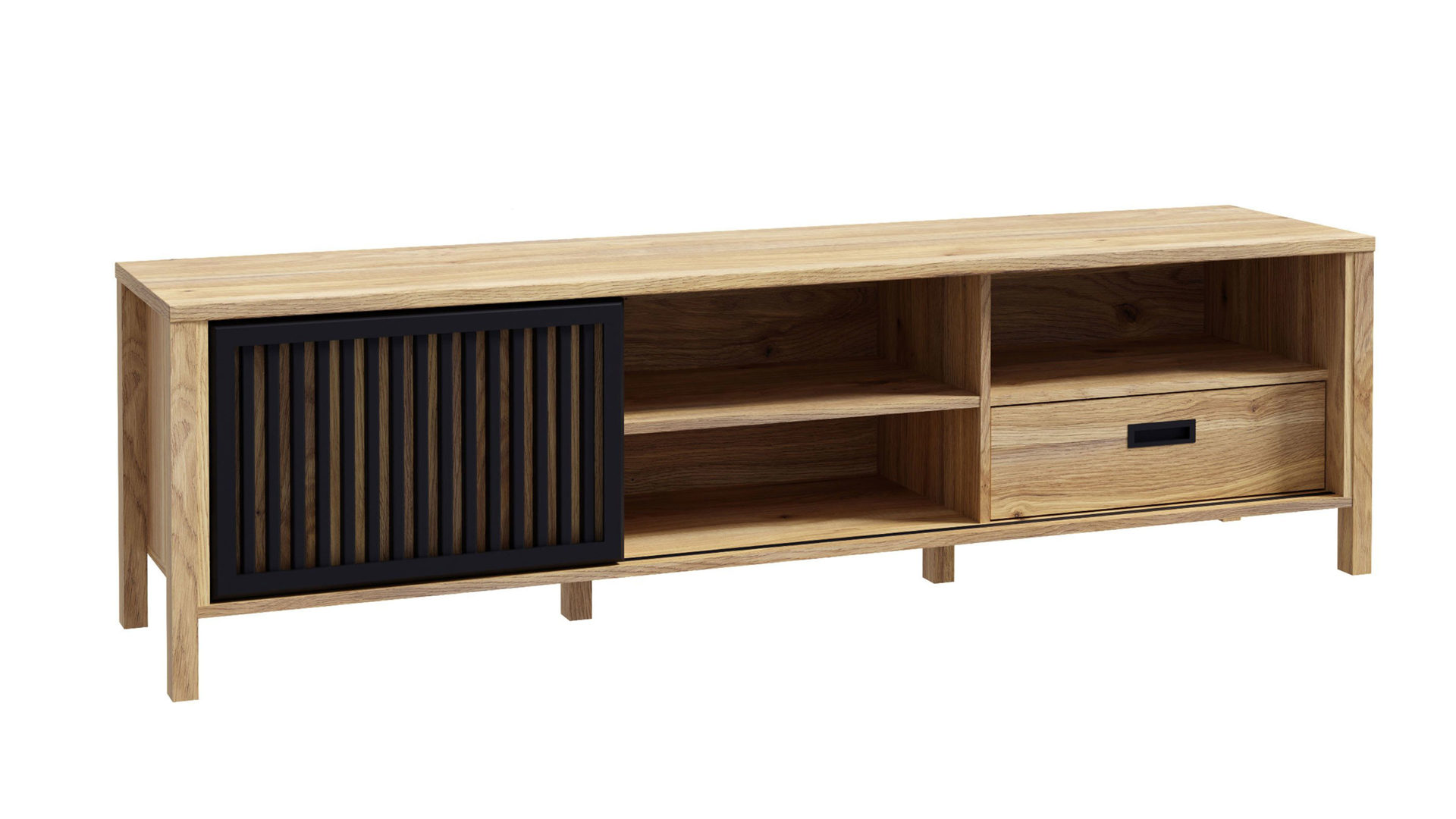 Lowboard Forte® aus Holz in Holzfarben Wohnprogramm Jytana  - Lowboard Mauvella Eiche & Schwarz – Breite ca. 175 cm
