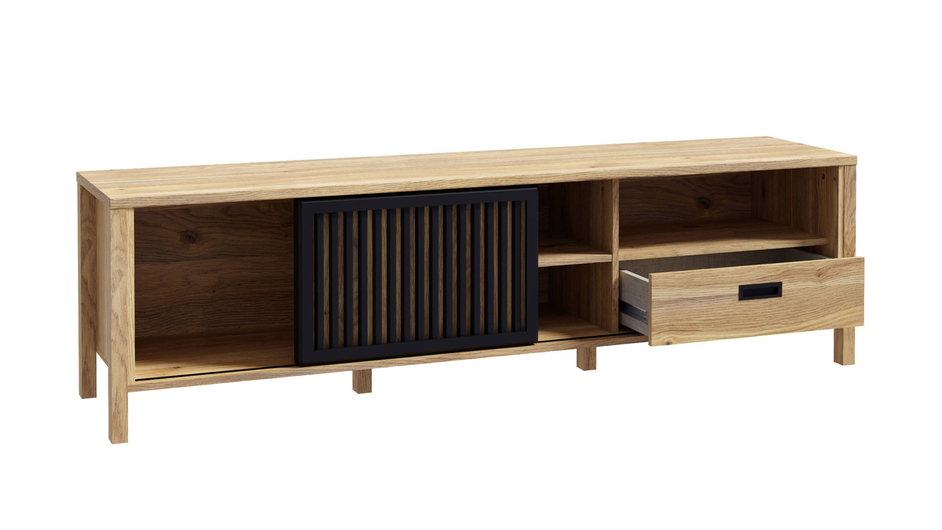 Lowboard Forte® aus Holz in Holzfarben Wohnprogramm Jytana  - Lowboard Mauvella Eiche & Schwarz – Breite ca. 175 cm