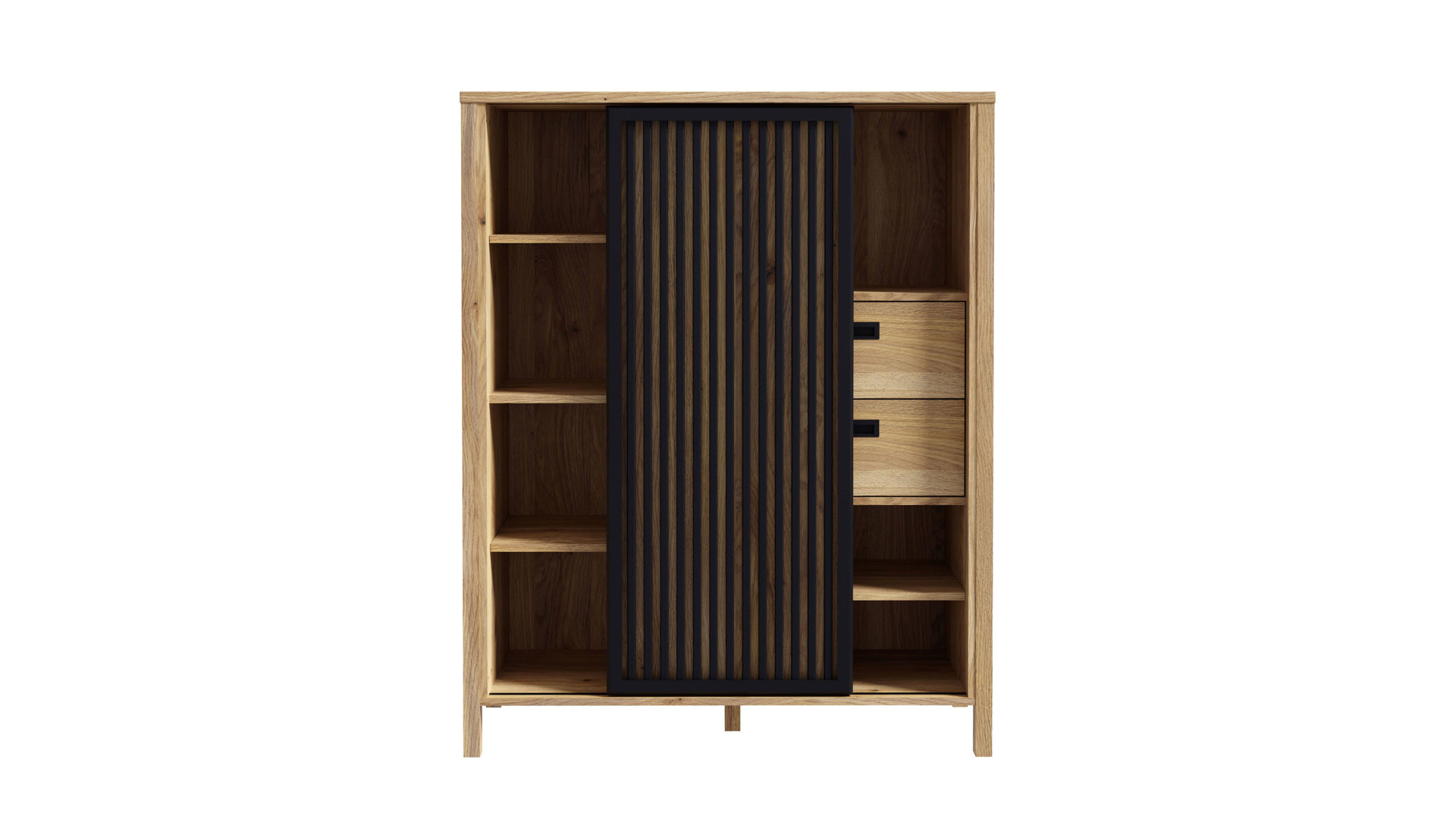 Highboard Forte® aus Holz in Holzfarben Wohnprogramm Jytana  - Highboard Mauvella Eiche & Schwarz – ca. 103 x 130 cm