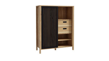 Highboard Forte® aus Holz in Holzfarben Wohnprogramm Jytana  - Highboard Mauvella Eiche & Schwarz – ca. 103 x 130 cm