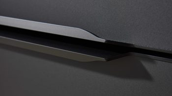 Einbauküche Interliving aus Holz in Schwarz Interliving Küche Serie 3073 - Vorratsraumlösung Mattschwarz & Beton – Stellfläche ca. 289 x 219 cm