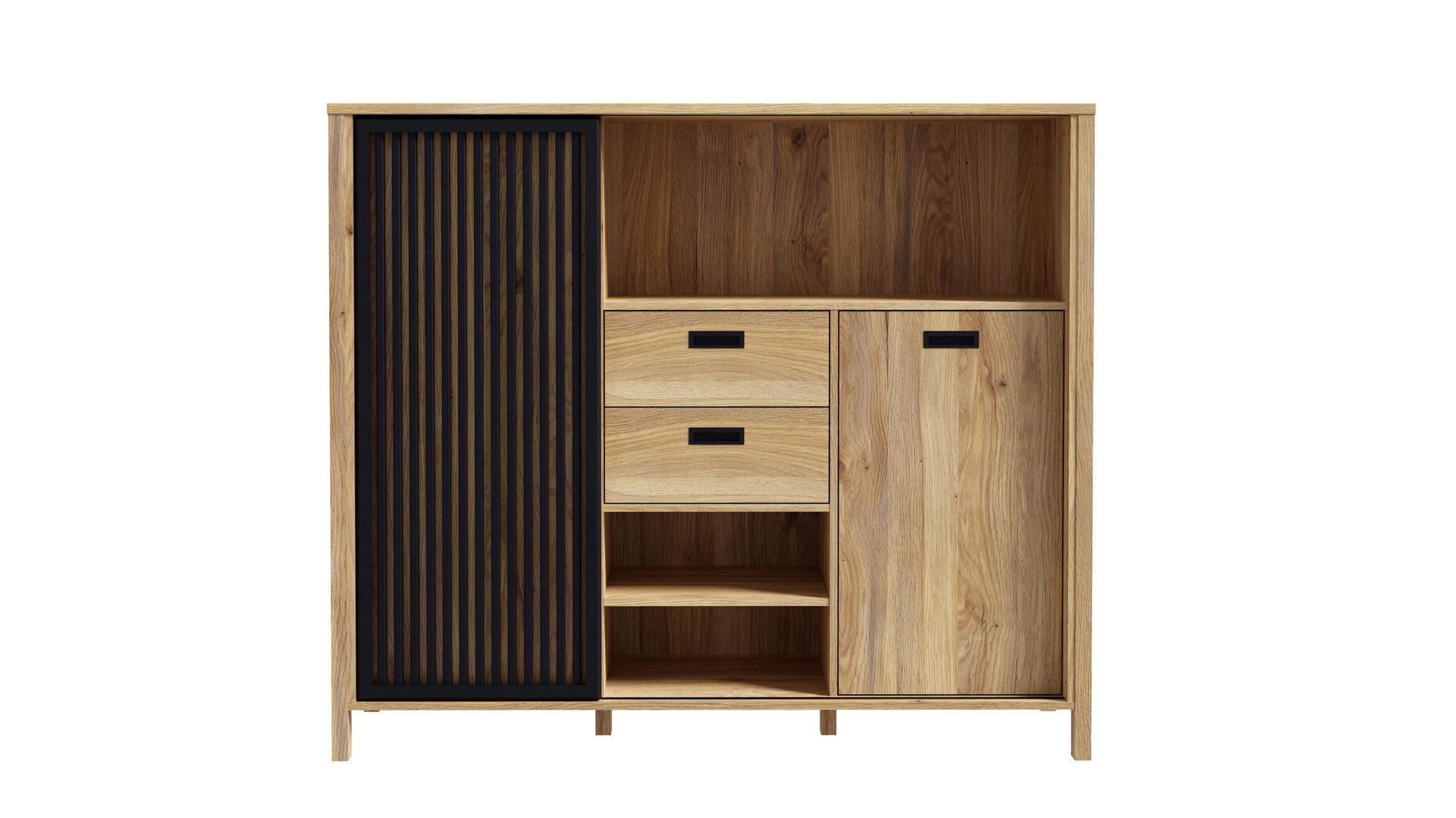 Highboard Forte® aus Holz in Holzfarben Wohnprogramm Jytana  - Highboard Mauvella Eiche & Schwarz – ca. 150 x 130 cm