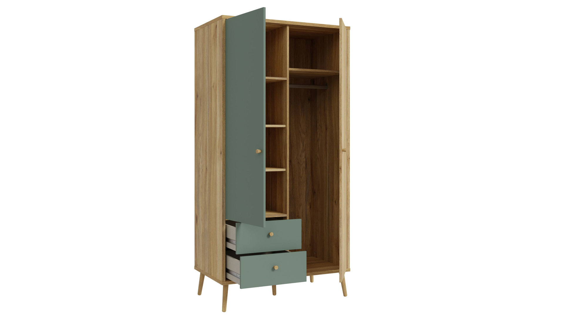 Kleiderschrank Forte® aus Holz in Grün Jugendprogramm Whenua Young Room - Kleiderschrank Salbei Grün & Mauvella Eiche – ca. 95 x 186 cm