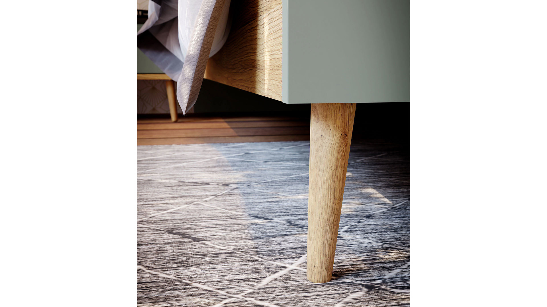 Bettgestell Forte® aus Holz in Grün Schlafzimmerprogramm Whenua Sleeping - Bettgestell Salbei Grün & Mauvella Eiche – Liegefläche ca. 180 x 200 cm