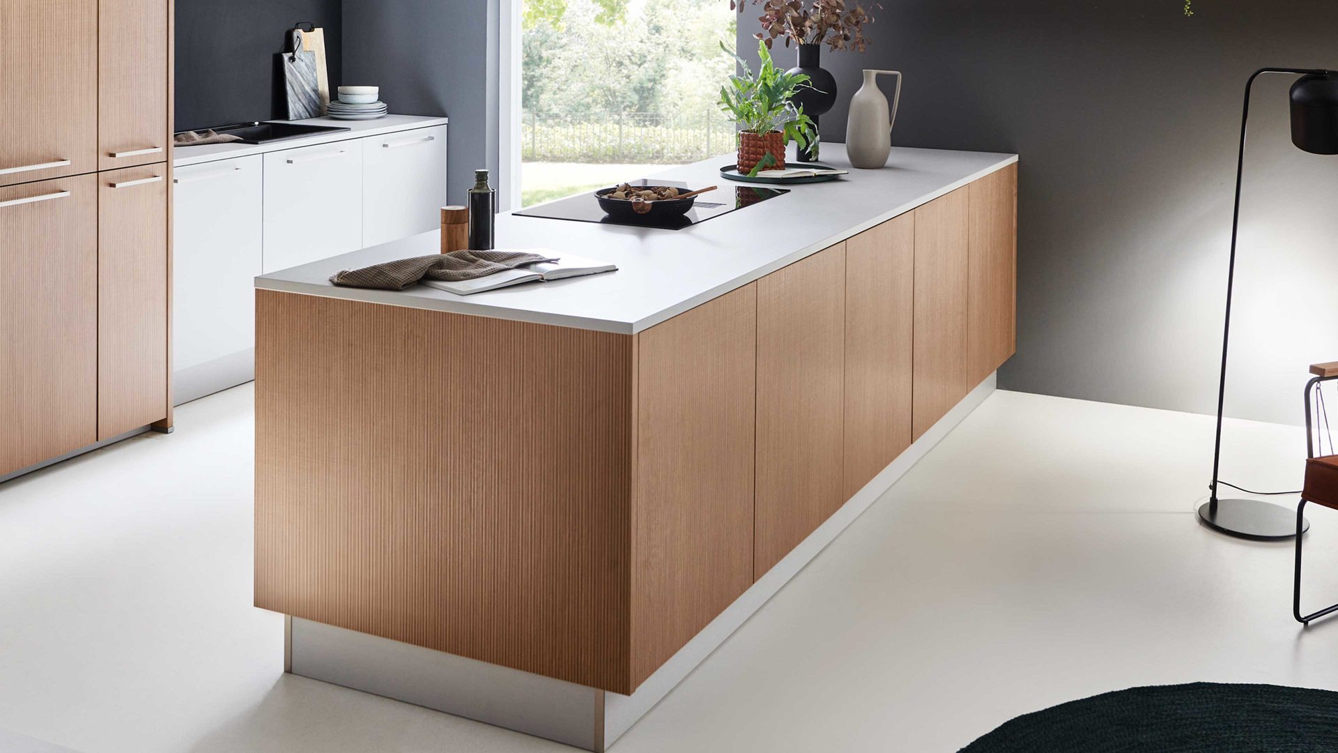 Einbauküche Nolte® küchen aus Holz in Holzfarben nolte® Einbauküche Artline mit Constructa-Einbaugeräten und elica Muldenlüfter Stripe Wood Crema & Platingrau - zweiteilig