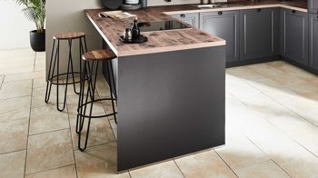 Einbauküche Nolte® küchen aus Holz in Dunkelgrau nolte® Einbauküche Porto mit Miele-Einbaugeräten Graphit & Eiche Castell - Stellfläche ca. 320 x 300 cm