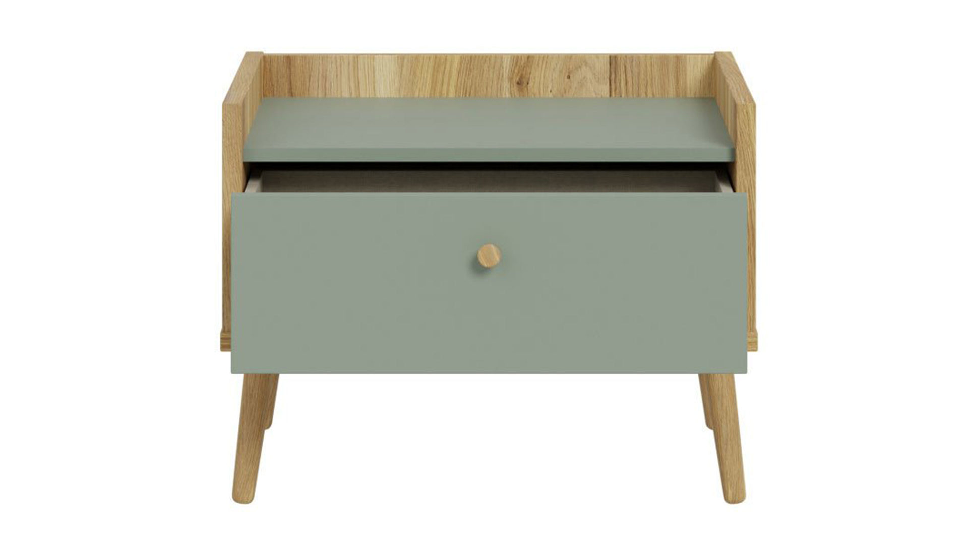 Nachtkommode Forte® aus Holz in Grün Schlafzimmerprogramm Whenua Sleeping - Nachtkommode Salbei Grün & Mauvella Eiche – ca. 60 x 45 cm