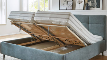 Polsterbett comfortmaster besser sitzen, liegen, leben aus Stoff in Hellblau Comfortmaster Polsterbett Serie OC-PB23104 stahlfarbene Mikrofaser Nele – Liegefläche ca. 180 x 200 cm